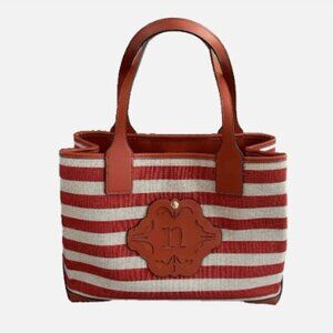 Nanette Lepore Whitley Satchel Shoulder Tote Bag - Striped Red Orange